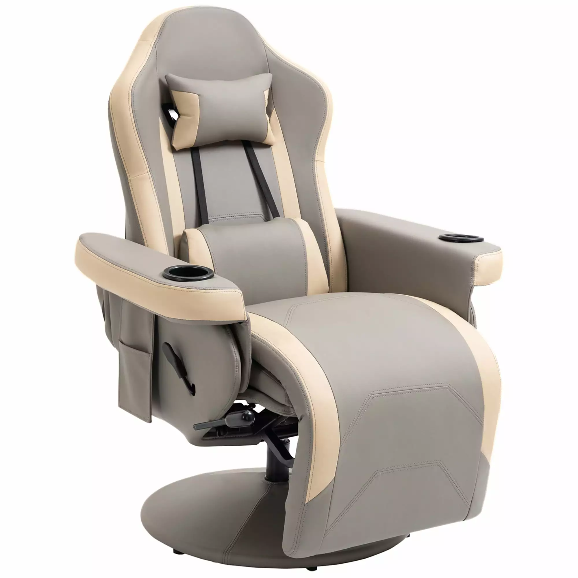 Manual Recliner Armchair PU Leather Lounge Chair Adjustable Leg Rest and Storage Pocket CNCJ