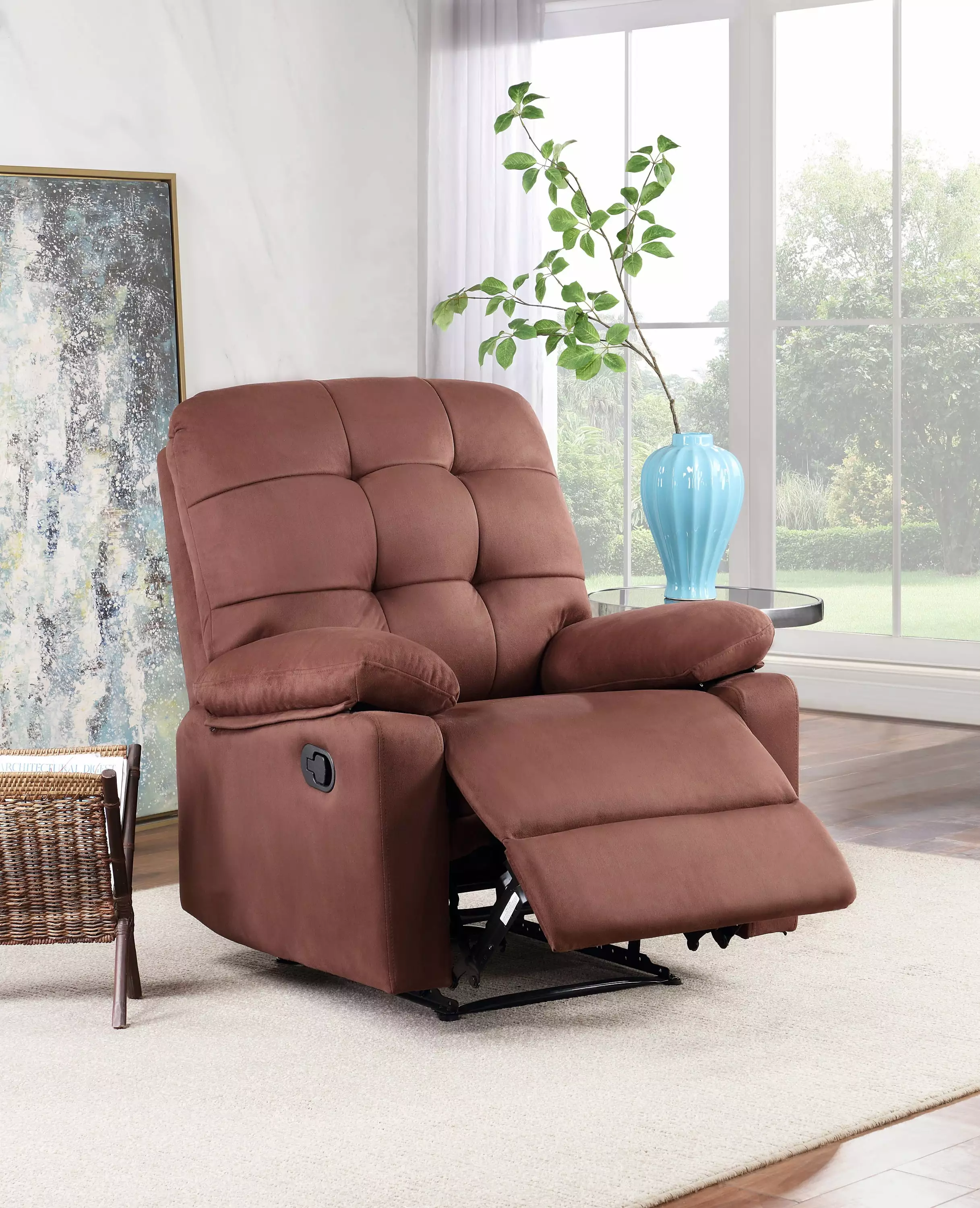 DeeHome Contemporary Chocolate Color Plush Microfiber Motion Recliner Chair - Tufted Back Living Room Furniture