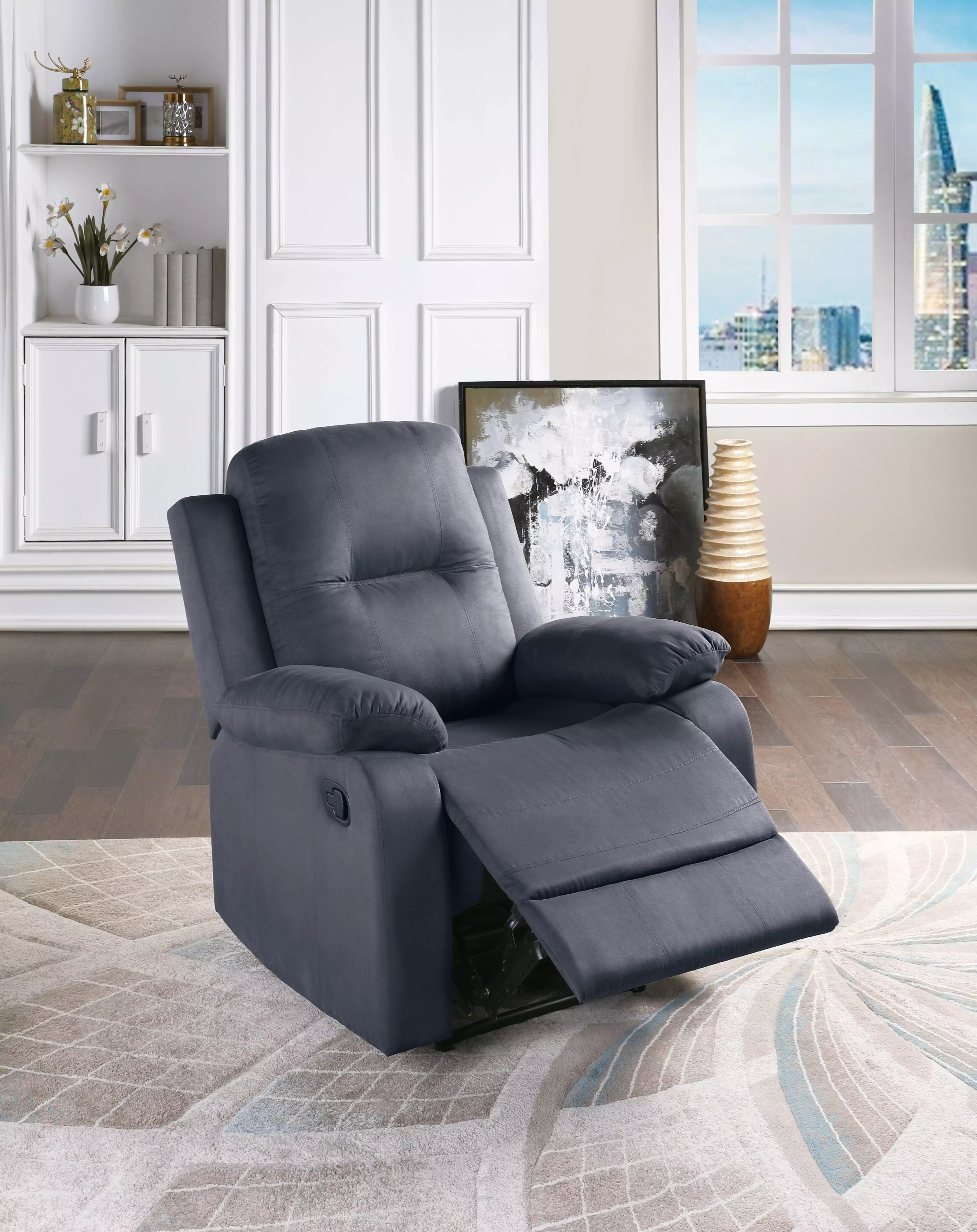 DeeHome Elegant Modern Ebony Color Microfiber Motion Recliner Chair - Plush Armrest and Tufted Back