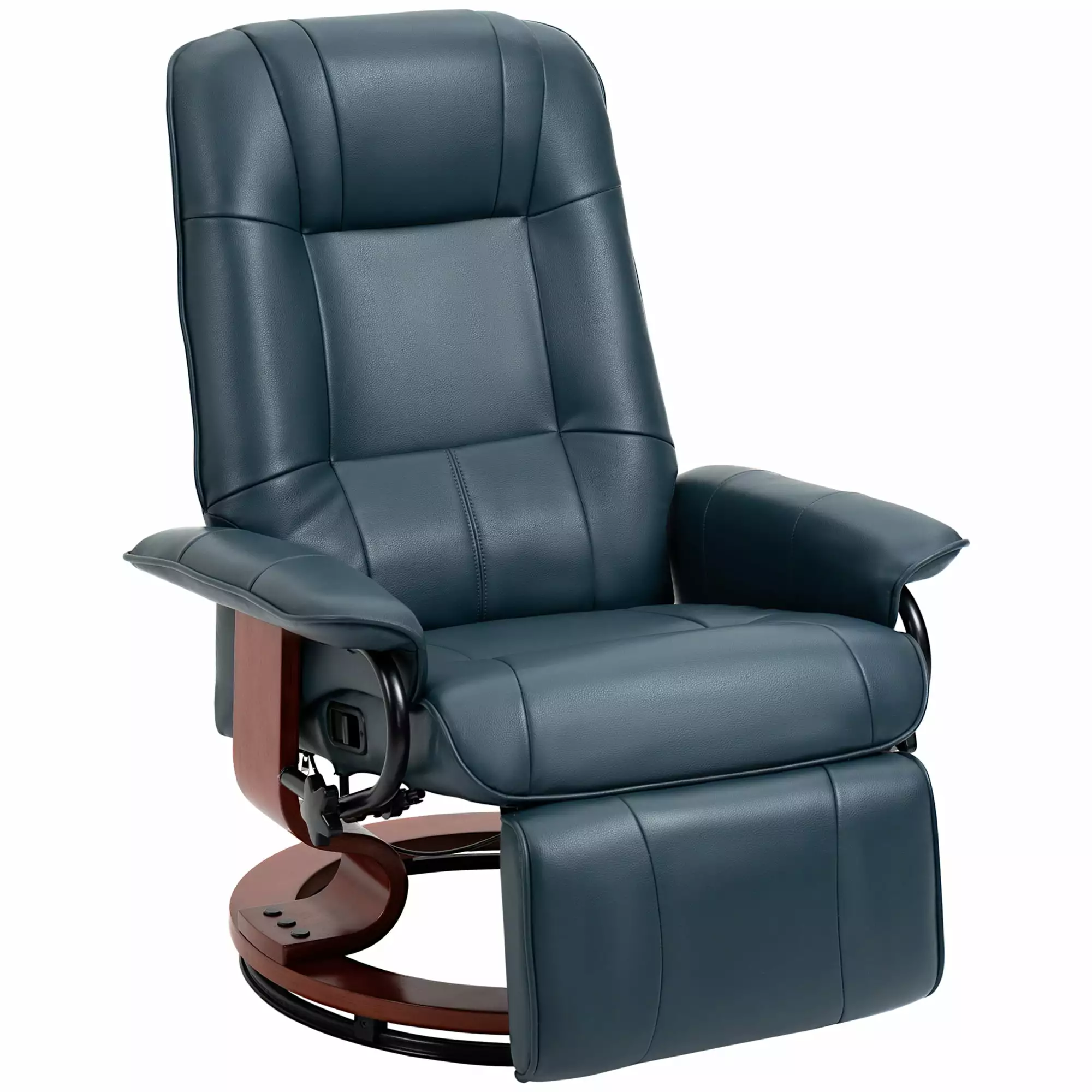 DeeHome HOMCOM Faux Leather Manual Recliner Swivel Wood Base Blue