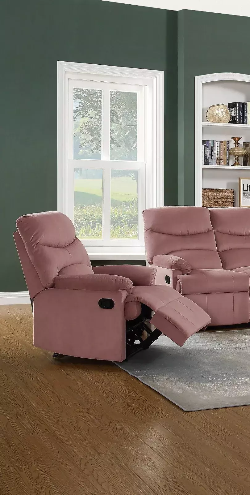 Manual Motion Single Recliner Chair Soft Velvet Blush Pink Plush Armrest Living Room Esofastore