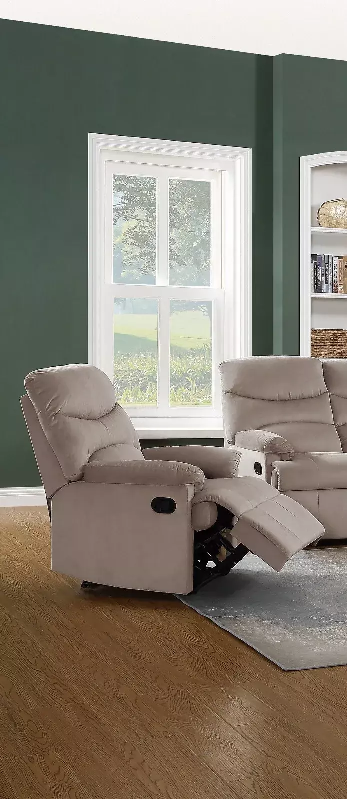 Manual Motion Single Recliner Chair Soft Velvet Light Brown Plush Armrest Esofastore