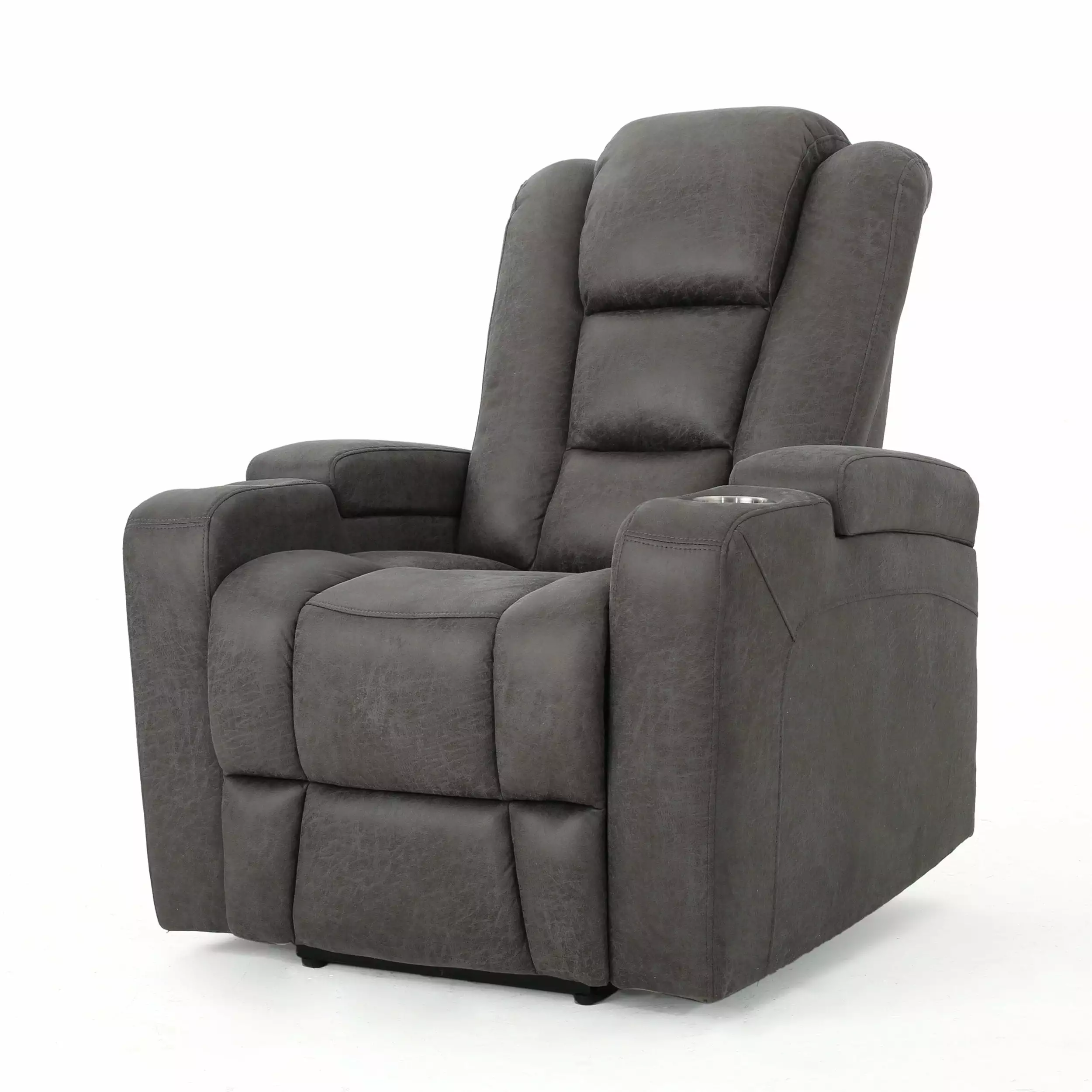 GDF Studio Everette Tufted Microfiber Recliner Arm Storage and USB Slate GDFSTUDIO