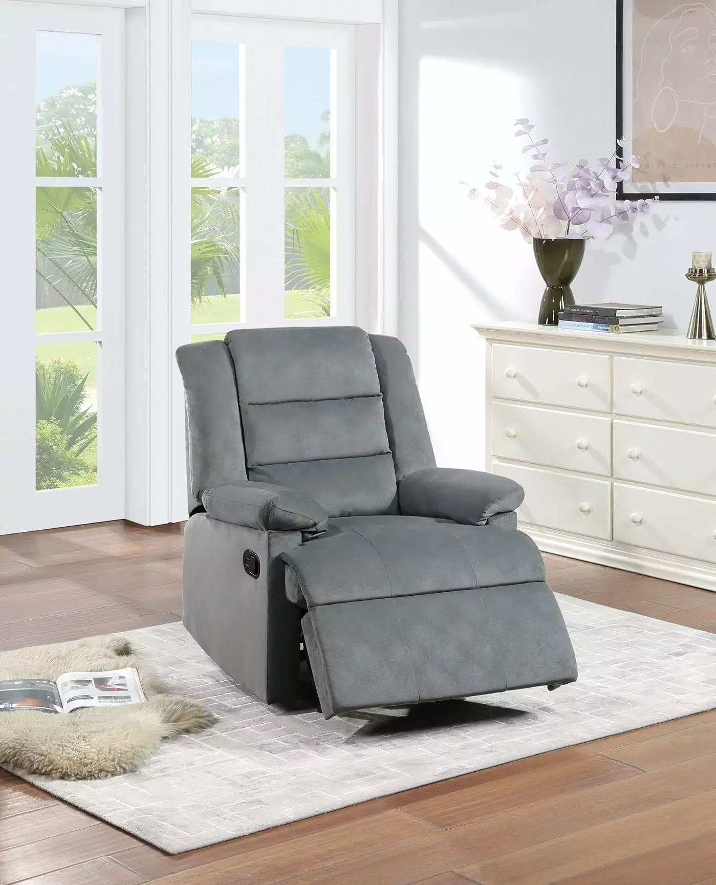 Alesia Velvet Recliner Motion Recliner Dark Gray Stylish Comfort Go Green Woods