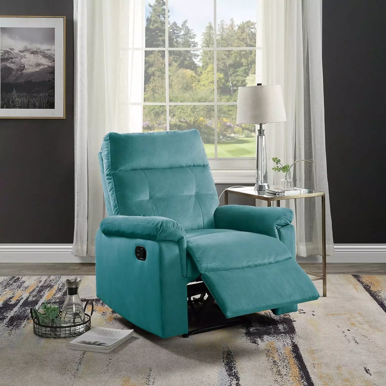 Lester Velvet Recliner Motion Recliner Teal Blue Go Green Woods