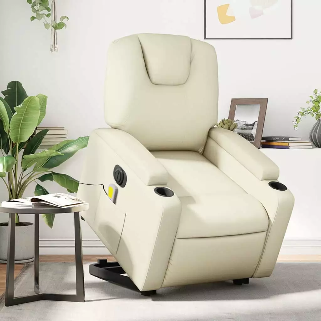 Irfora Cream Faux Leather Recliner Chair Modern Living Room