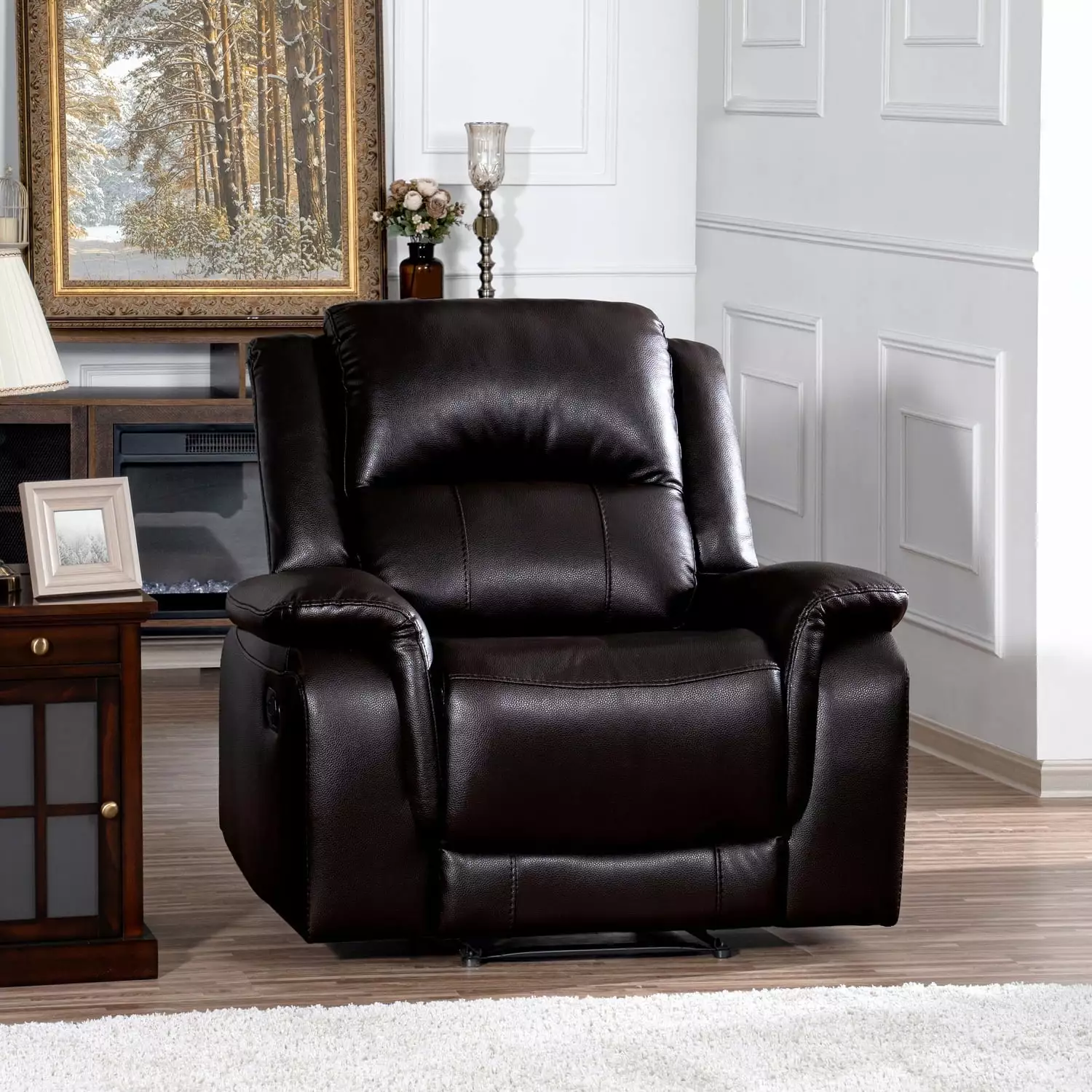 Katie Recliner Chair Manual Recliner Single Sofa Couch Big Man Air Leather Espresso Naomi Home