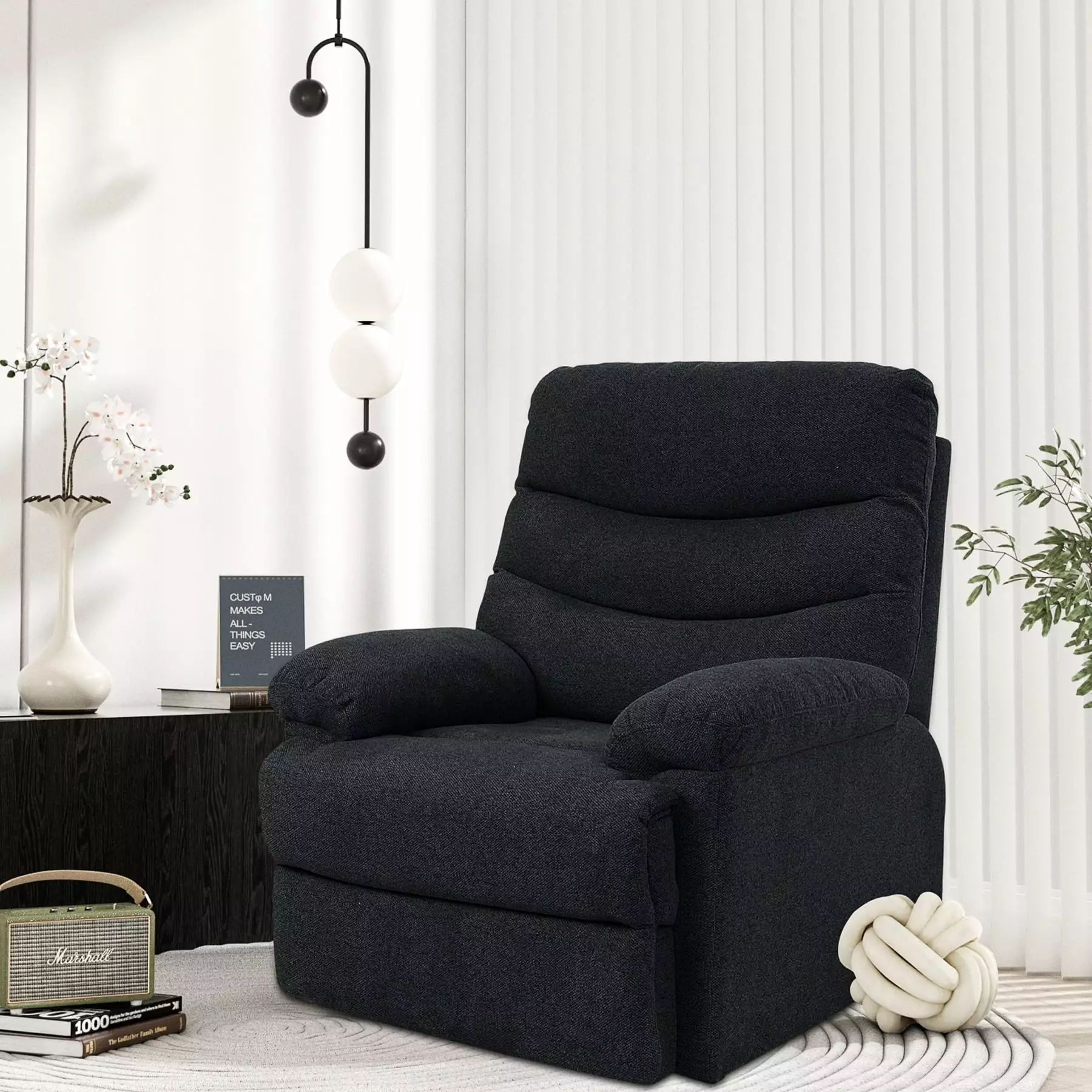 Nathaniel Home Recliner Chair Upholstered Fabric Manual Reclining Sofa Blue Grey