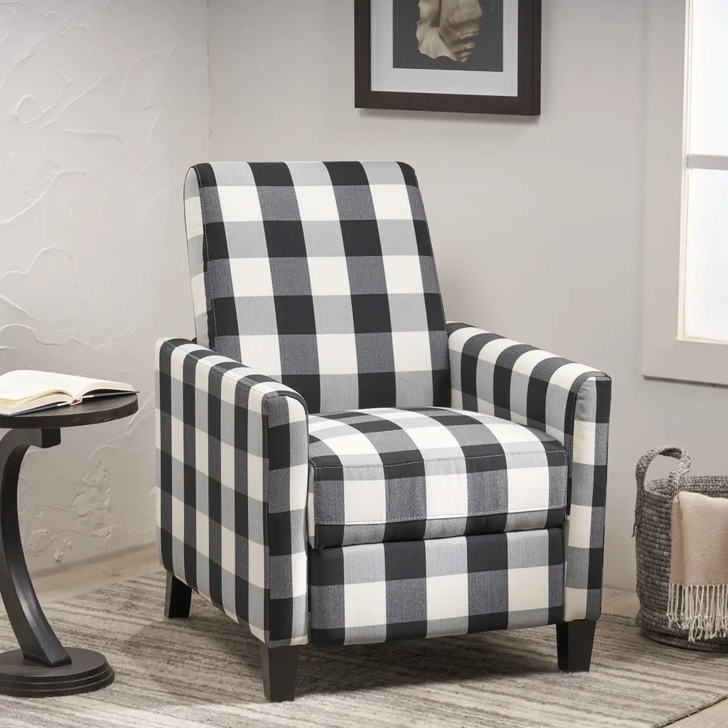 27.5 Inch Wide Manual Club Recliner Black White Fabric Comfortable Living Room Chair nh-ocean furniture