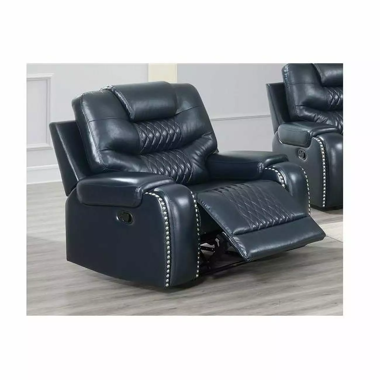 Poundex F8714 Leatherette Gel Manual Recliner Chair Navy Blue