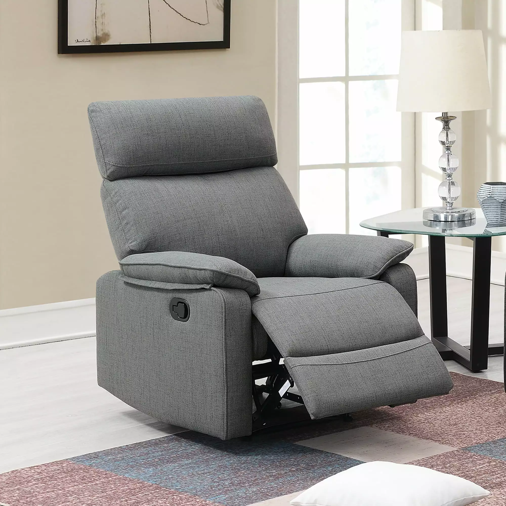Poundex Single Manual Recliner Chair Gray Comfortable Living Room Seat