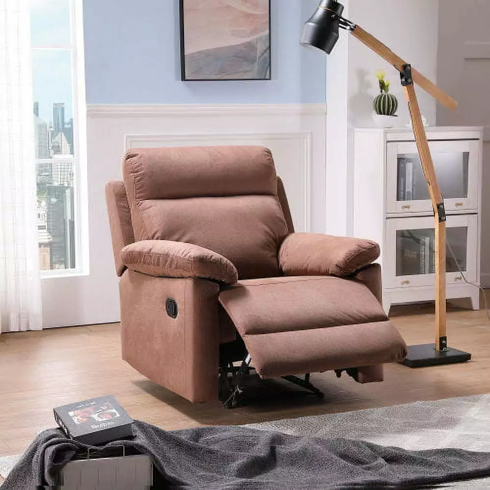 Wulawindy Relax Lounge Manual Recliner Brown Fabric Recliner Sofa Living Room