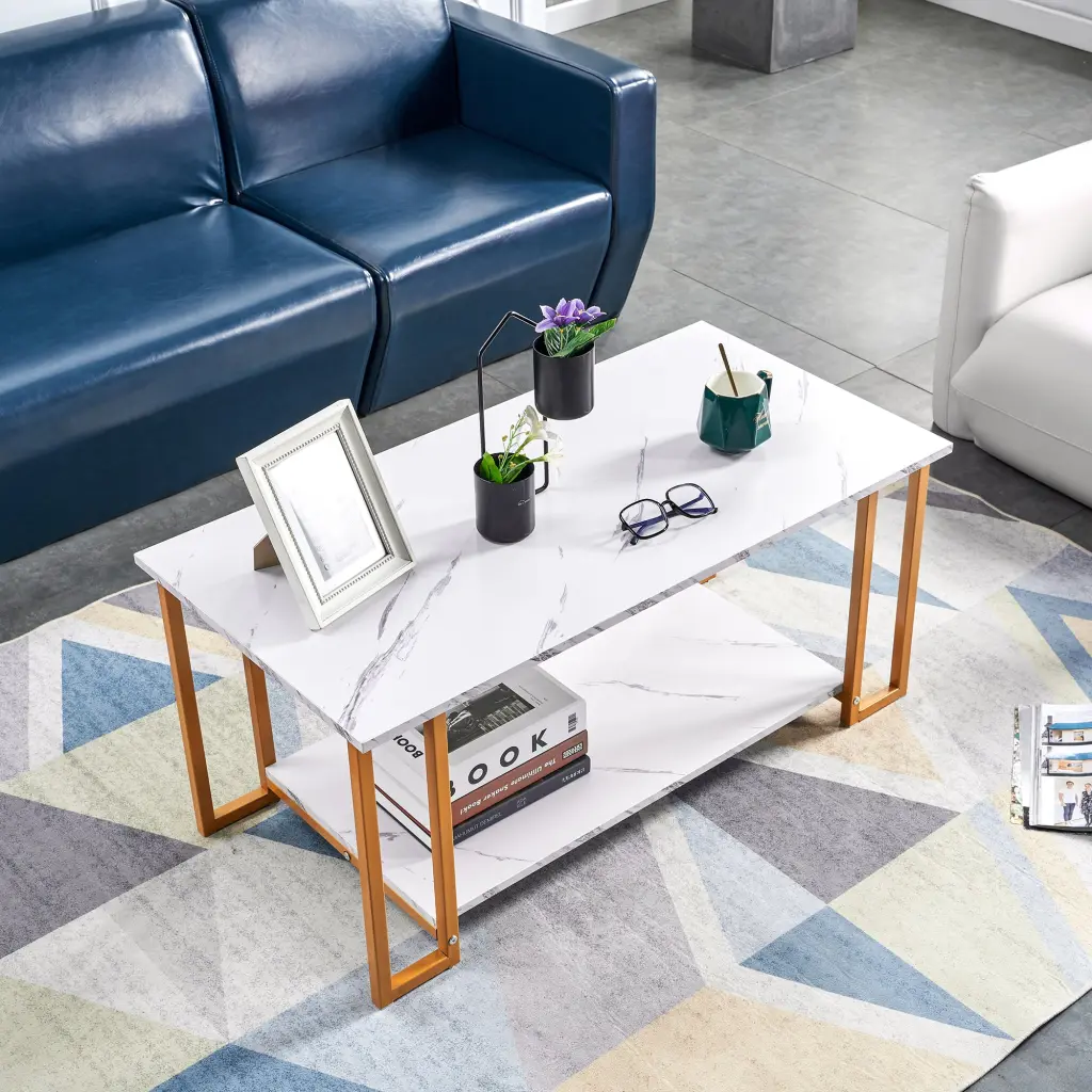 D&N Coffee Table, 2 Layers 1.5Cm Thick Marble MDF Rectangle 39.37 Inch d-n furniture