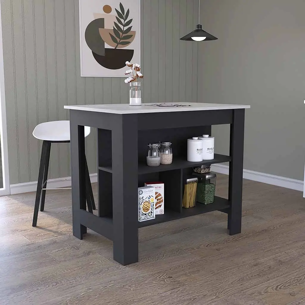 Kitchen Island Dozza Three Shelves Black Ibiza Marble Finish Modern treevol furniture