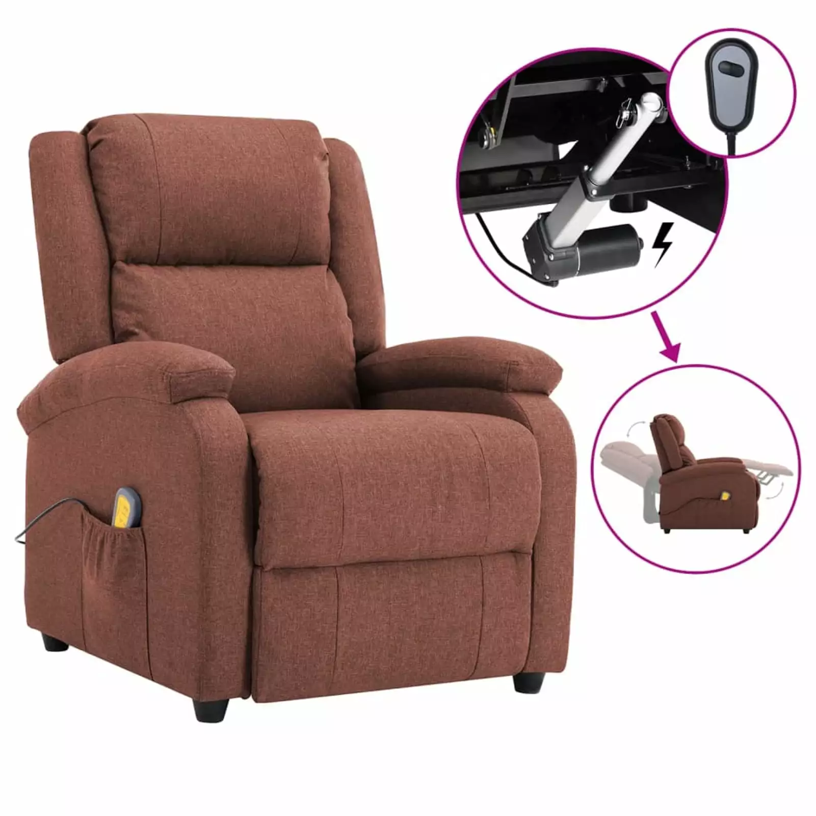 Anself Electric Massage Recliner Adjustable Footrest Brown Fabric