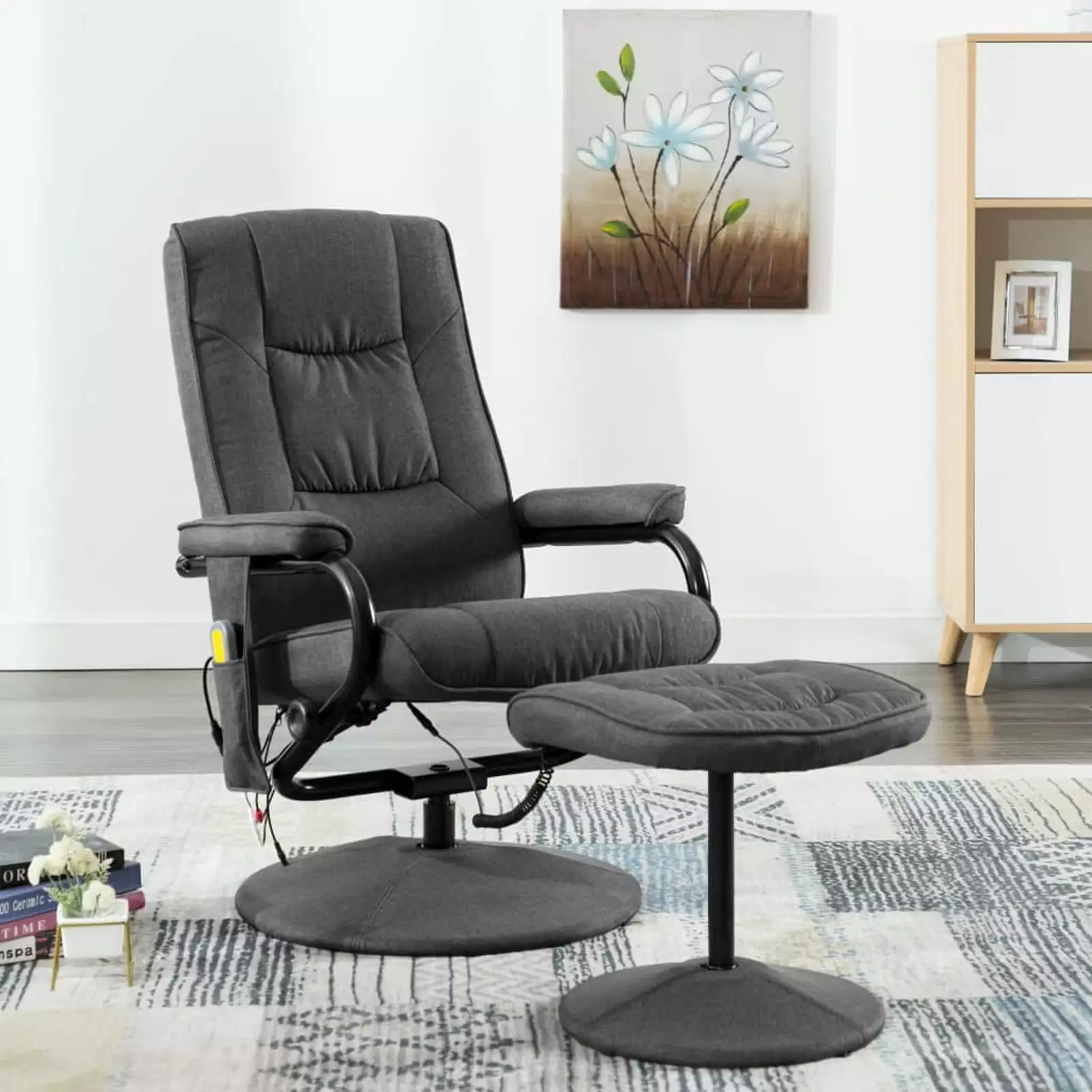Anself Massage Chair Footrest 8-Point Massage Backrest - Dark Gray Fabric Recliner