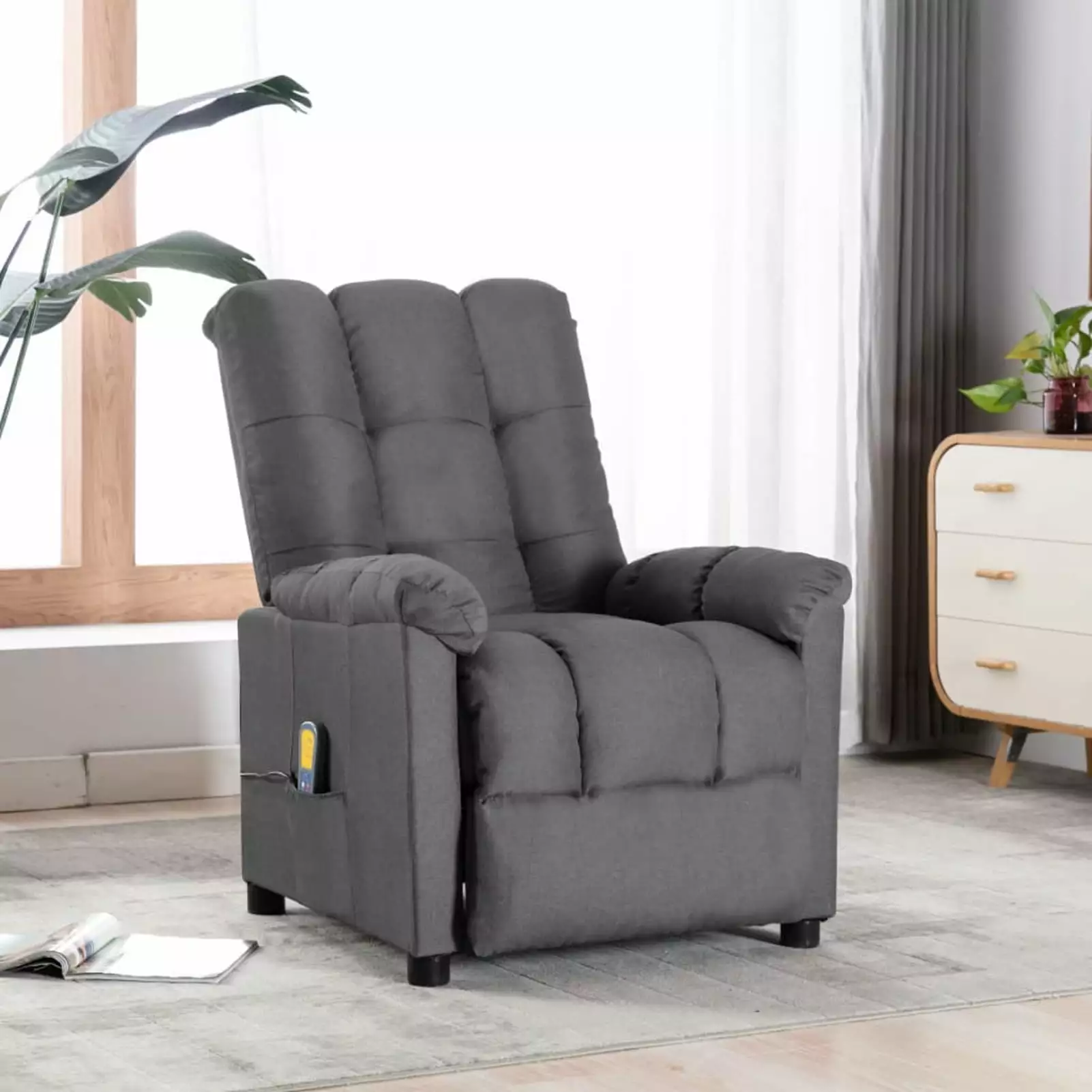 Anself Massage Reclining Chair Adjustable Backrest Side Pocket Fabric Sofa Chair Light Gray Elderly