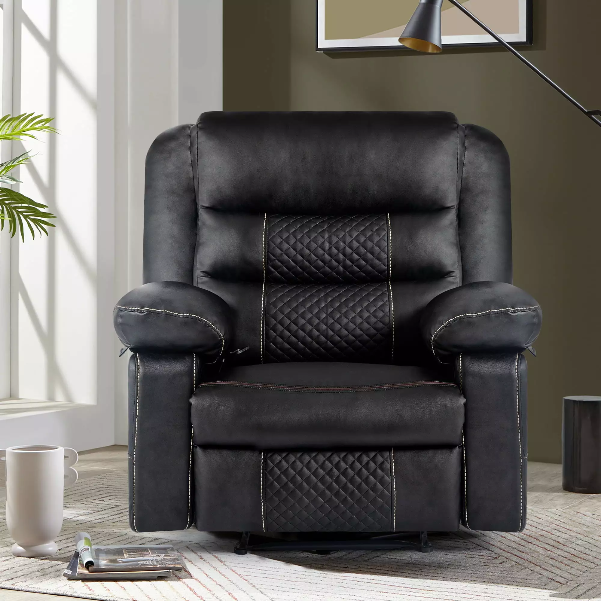 Breathable Leather Massage Recliner Chair Manual Living Room Reclining Sofa ANTFURN