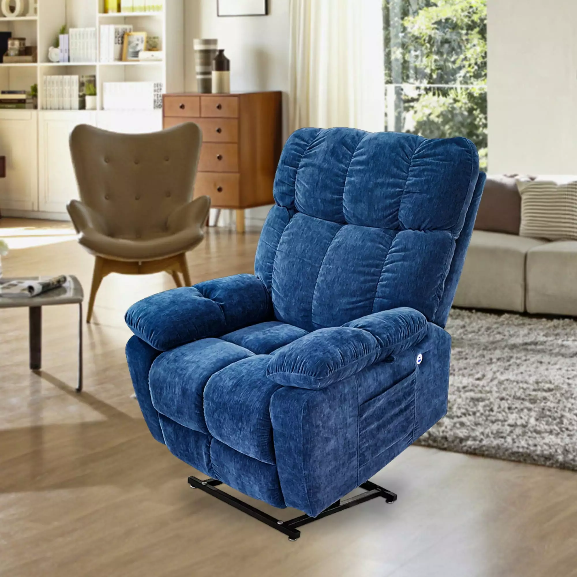 Liyasi Electric Power Lift Recliner Chair 2 Motors Massage Heat Elderly 3 Positions Side Pockets Cup Holders USB Charge Po...
