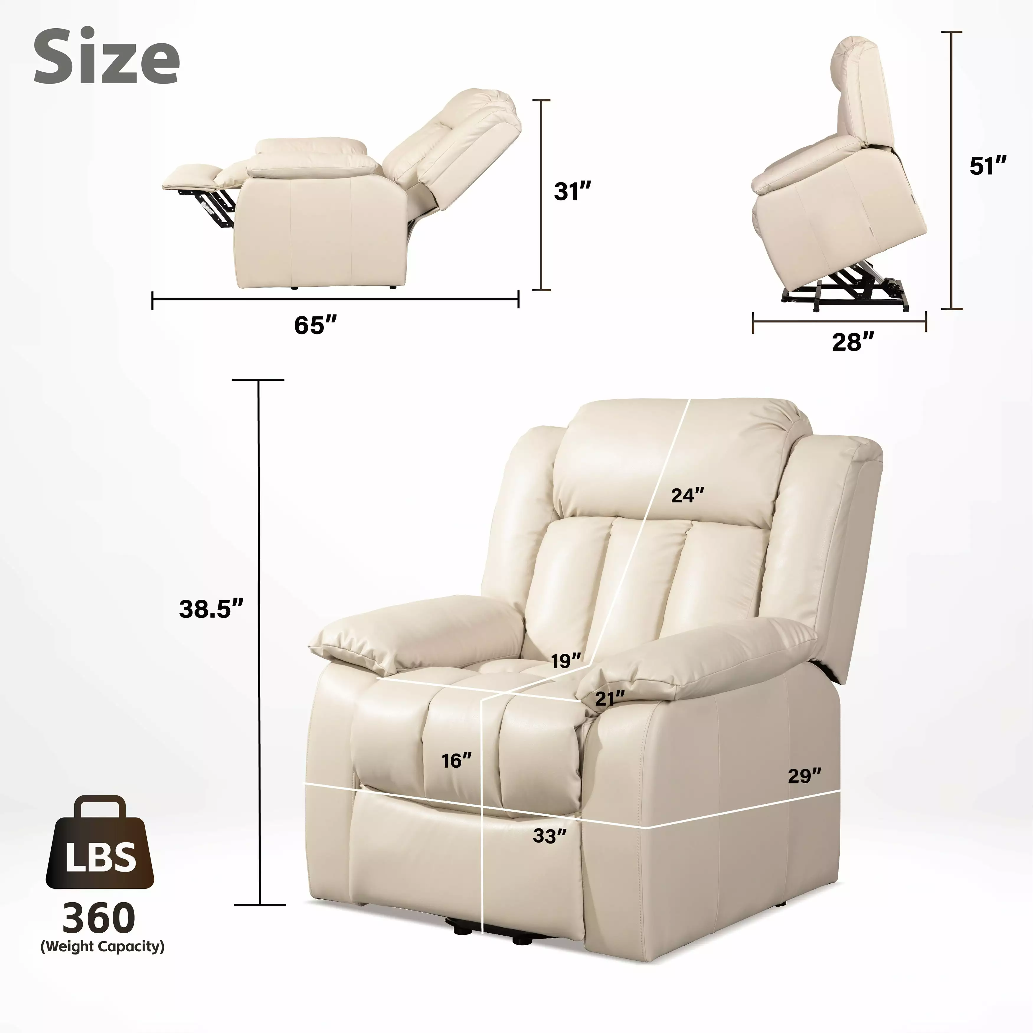 Beige Bonded Leather Massage Lift Chair Recliner Elderly Zero-G Heating and USB Charging Bed Bath & Beyond