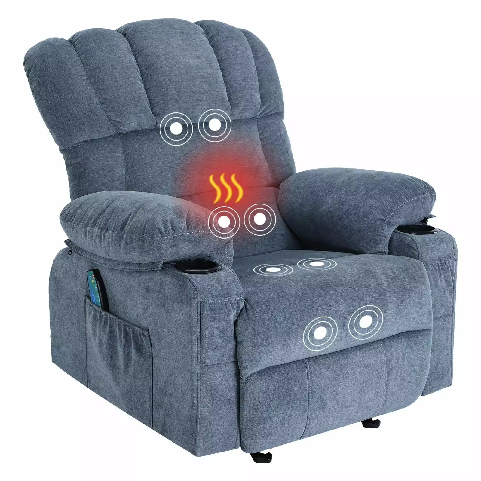 Vanbow Recliner Chair Massage Heating Sofa USB and Side Pocket 2 Cup Holders Blue Best Furniture