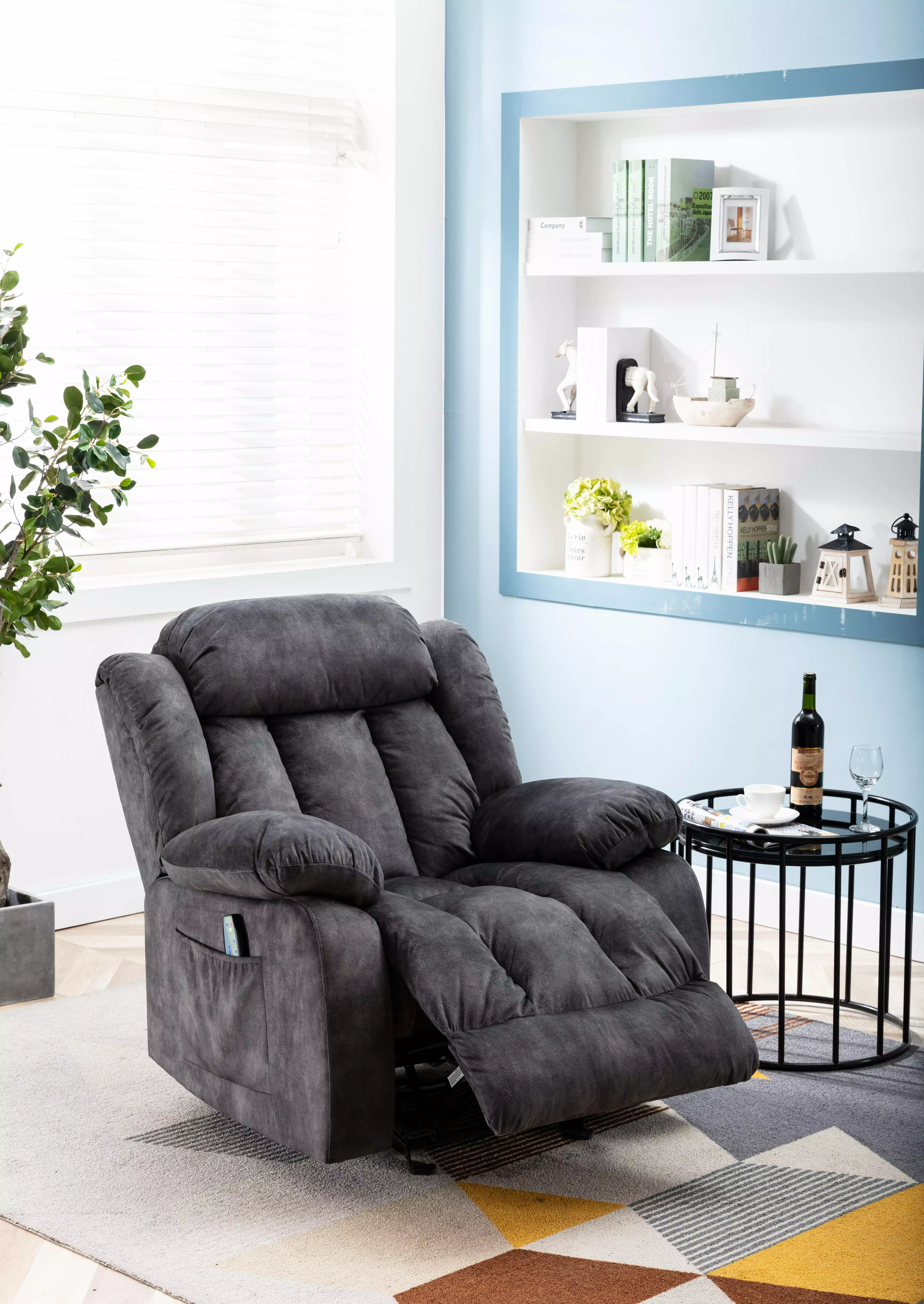 DeeHome Massage Rocker Recliner Heat and Vibration - Grey Soft Fabric