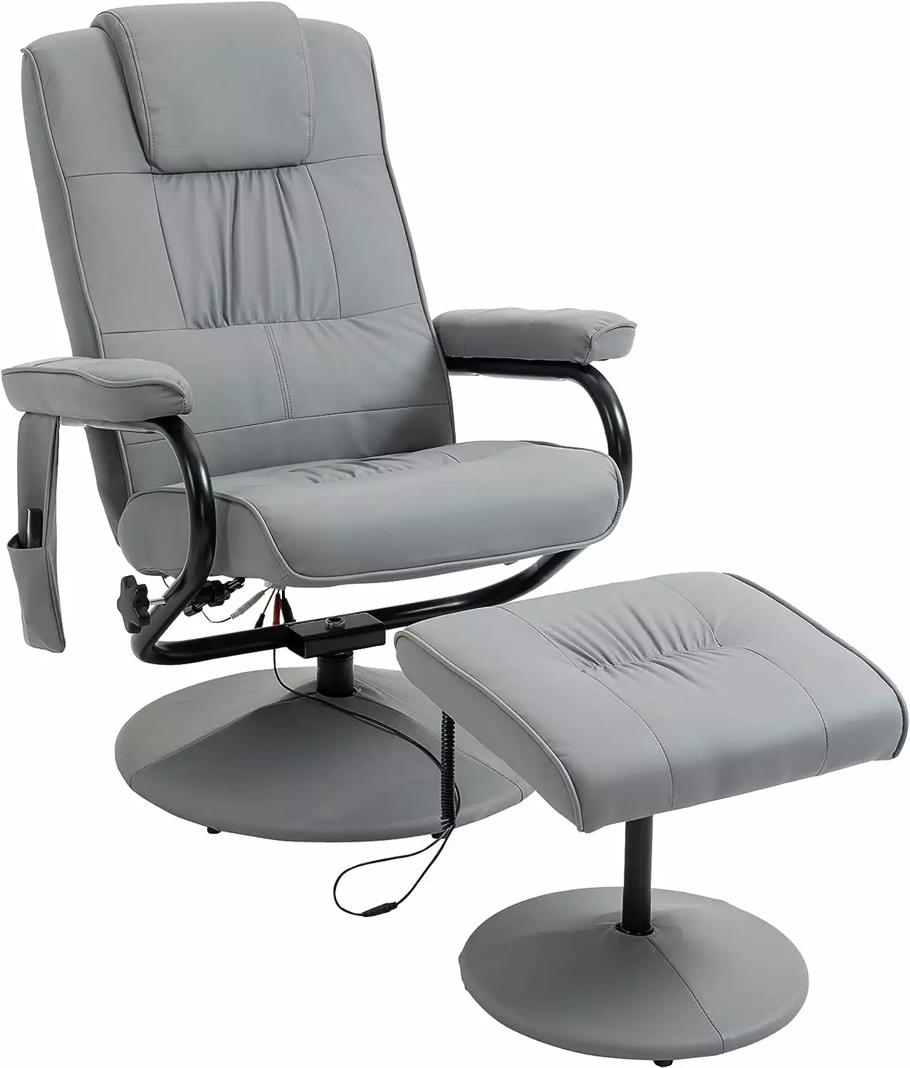Massaging Elegant Leather Recliner Chair and Ottoman Set Gray Swivel Vibration and Remote Control Elegant Abode