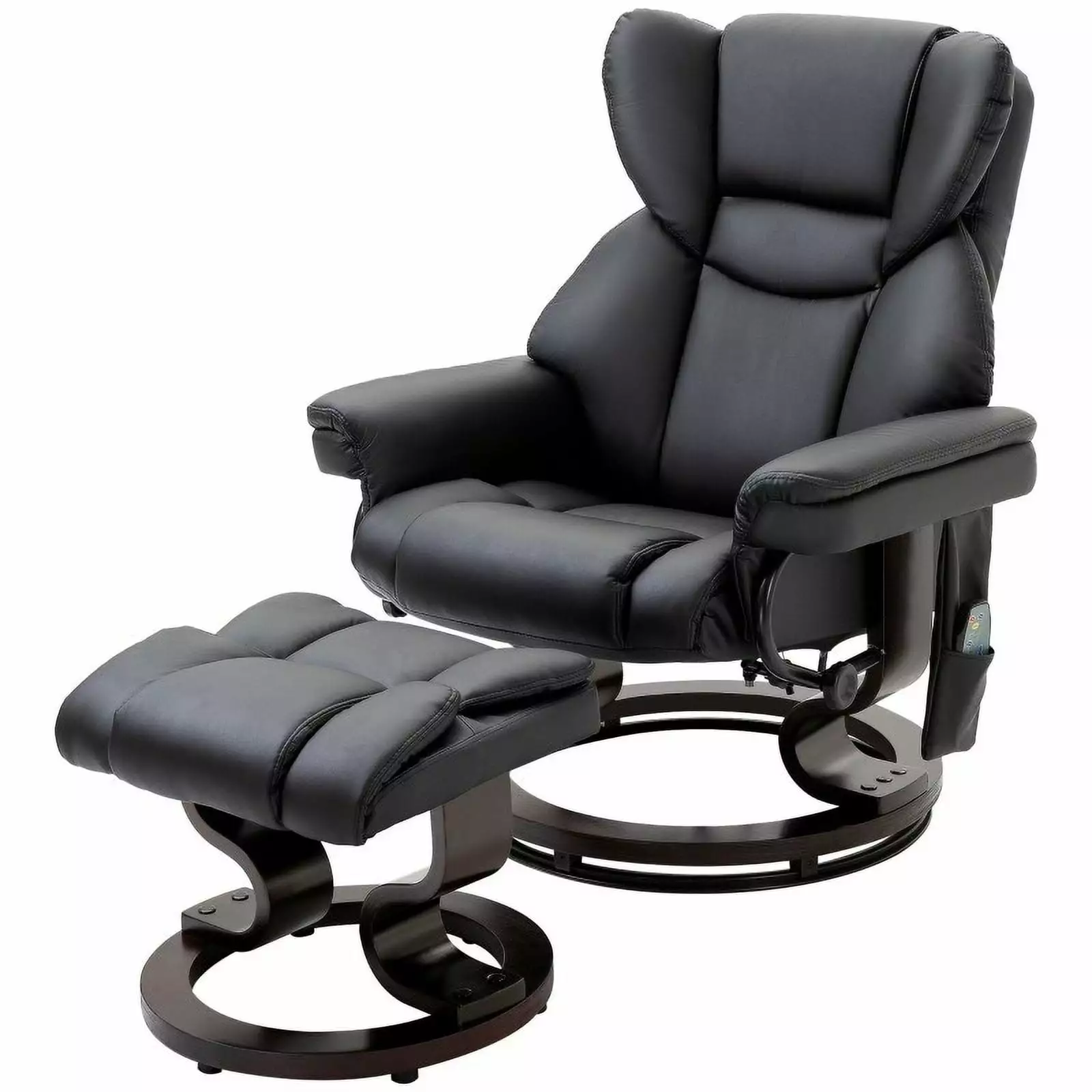 Adjustable Black Faux Leather Remote Massage Recliner Chair Ottoman Fast Furnishing