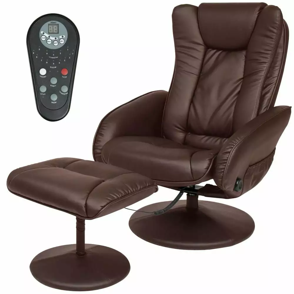 Sturdy Brown Faux Leather Electric Massage Recliner Chair Ottoman Fast Furnishing