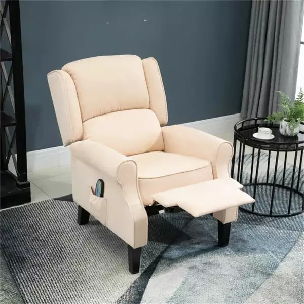 Fithood Cream White Recliner Chair Wingback Vibration Massage and Heat