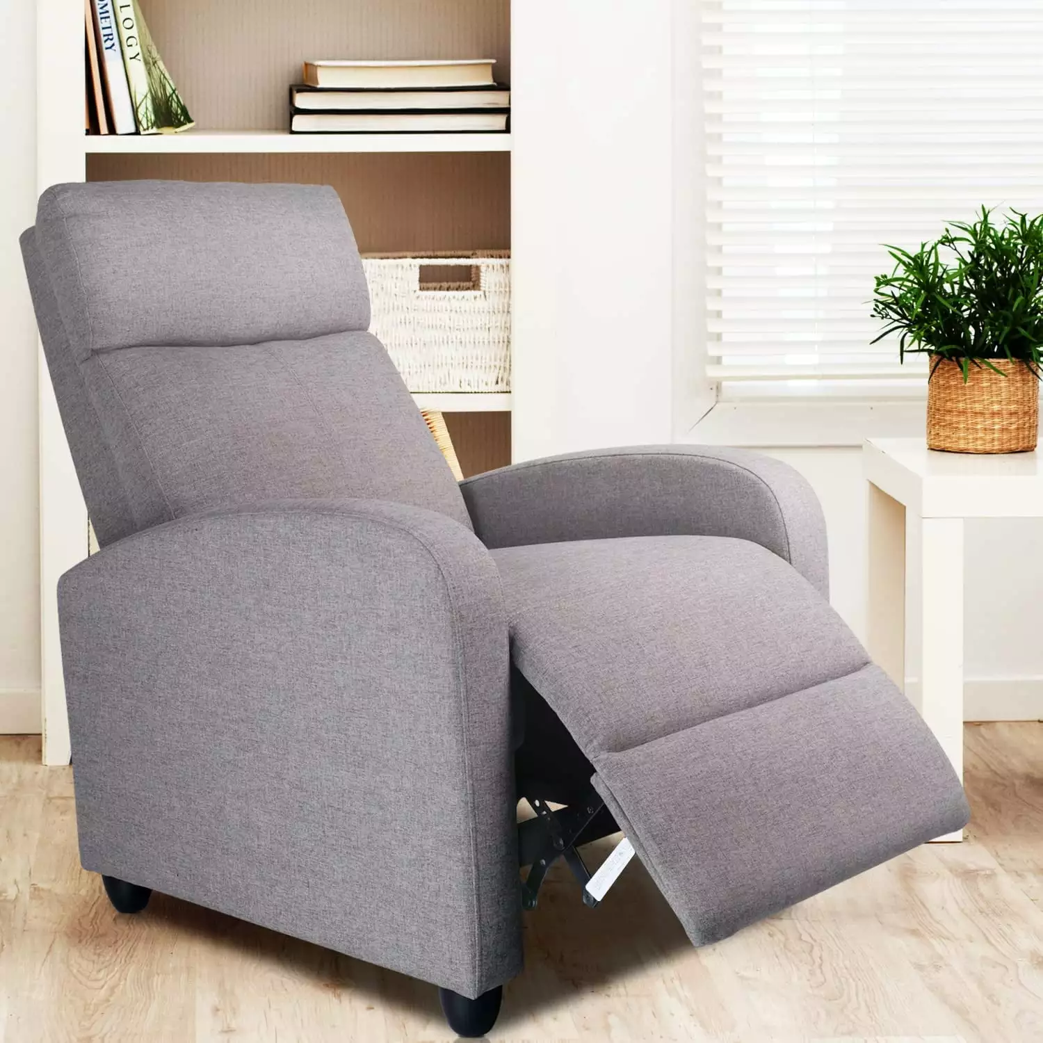 Grey Fabric Massage Recliner Chair Lumbar Support Living Room FJU
