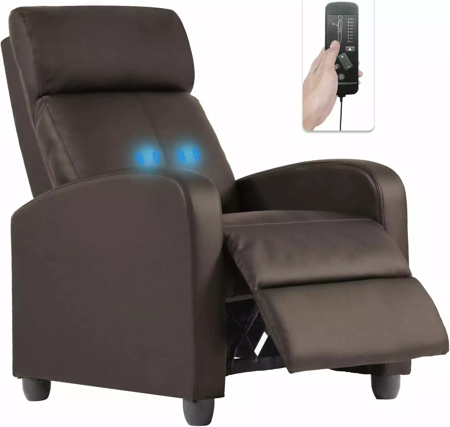 Massage Home Theater Modern Reclining Winback Single Sofa Chair Brown PU Leather FJU