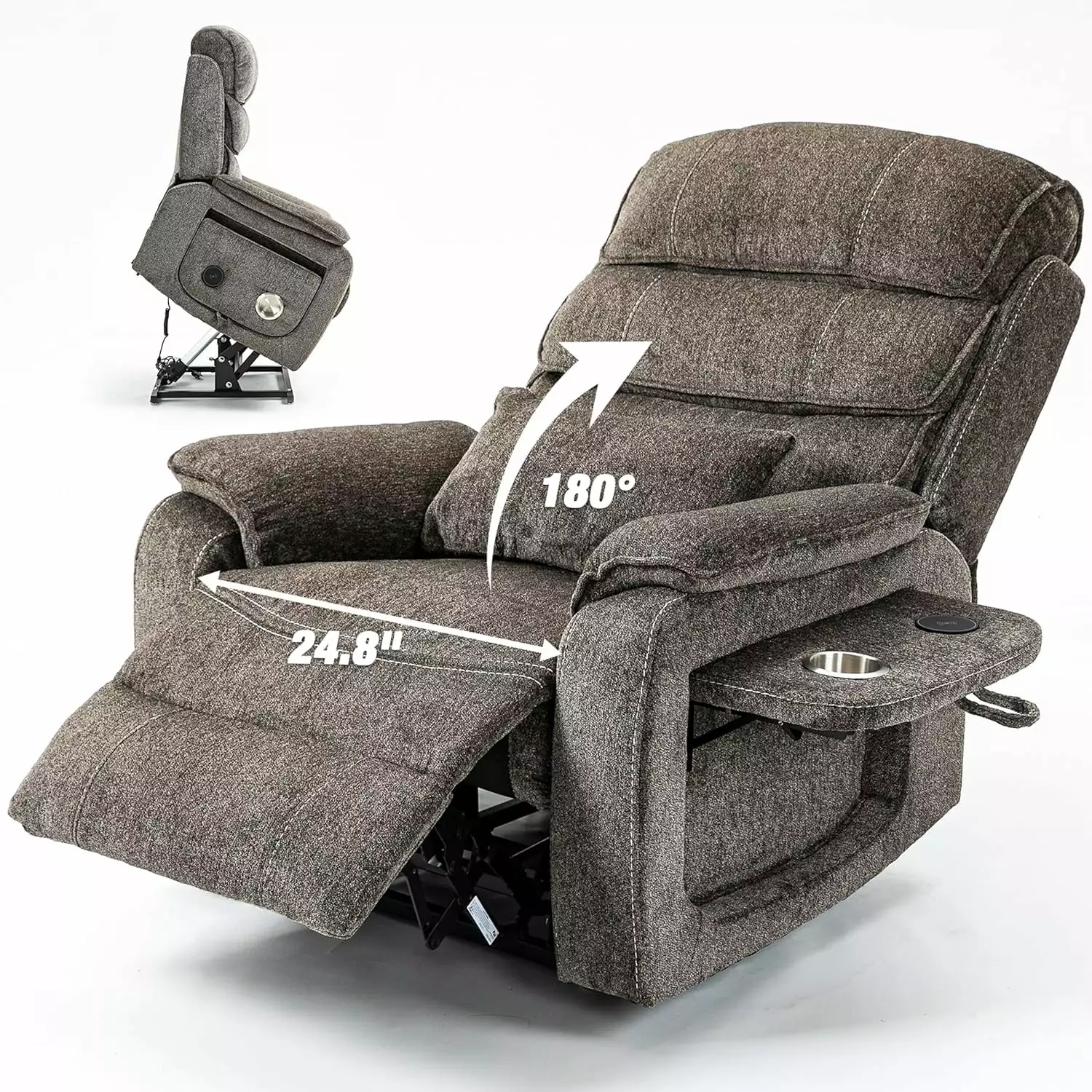 Massage Chair Recliner Heating Power Lift Recliner Chair Elderly Folding Tablet Chenille Cream HBUI