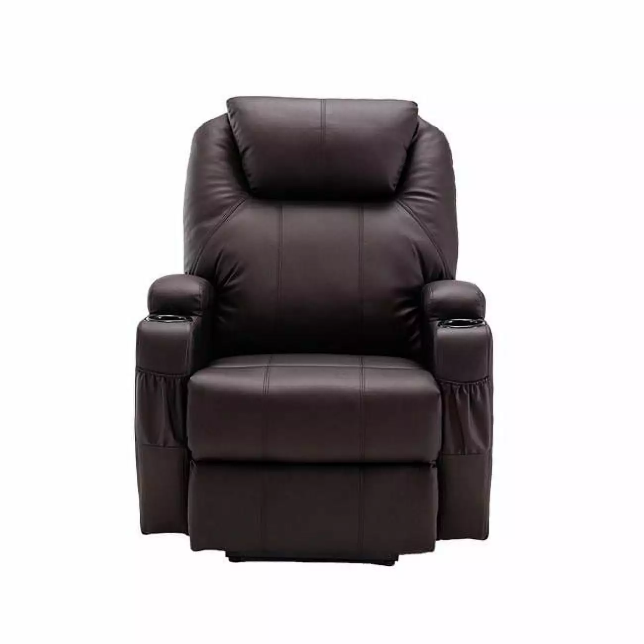 HomeRoots 33 Inch Brown Faux Leather Power Heated Massage Lift Assist Recliner
