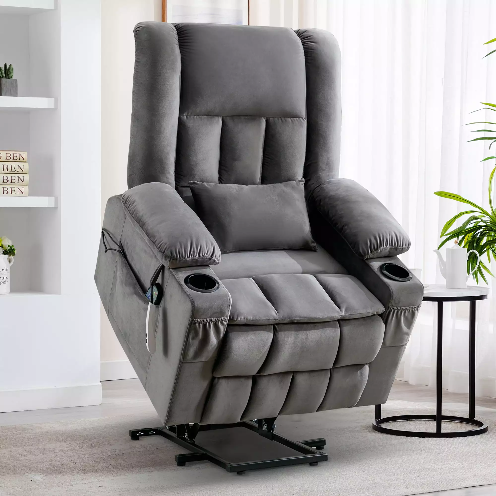 LVUYOYO Lift Chairs Recliners Elderly - Velvet Power Lift Recliner Massage and Heat - USB Type-C Ports