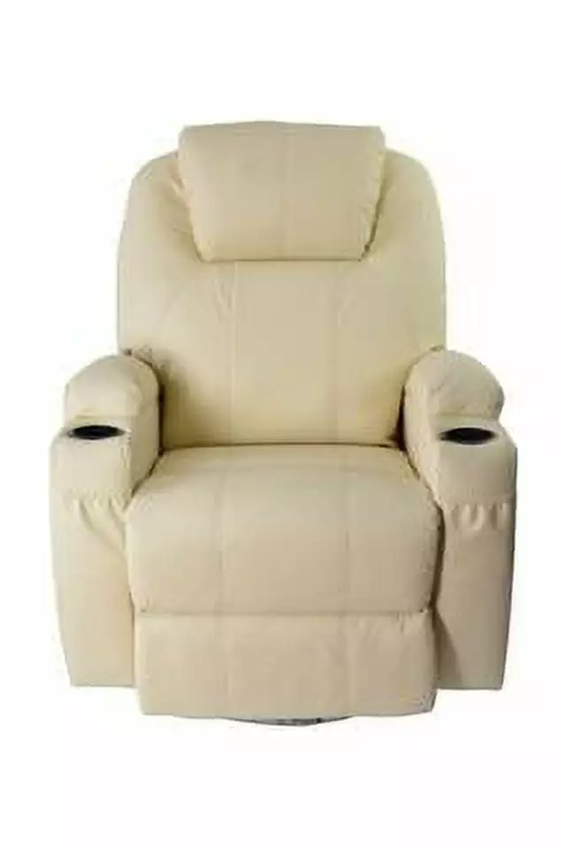 MCombo Massage Recliner Vibrating Sofa Heated Electric Creme White Leather Lounge Chair 8031