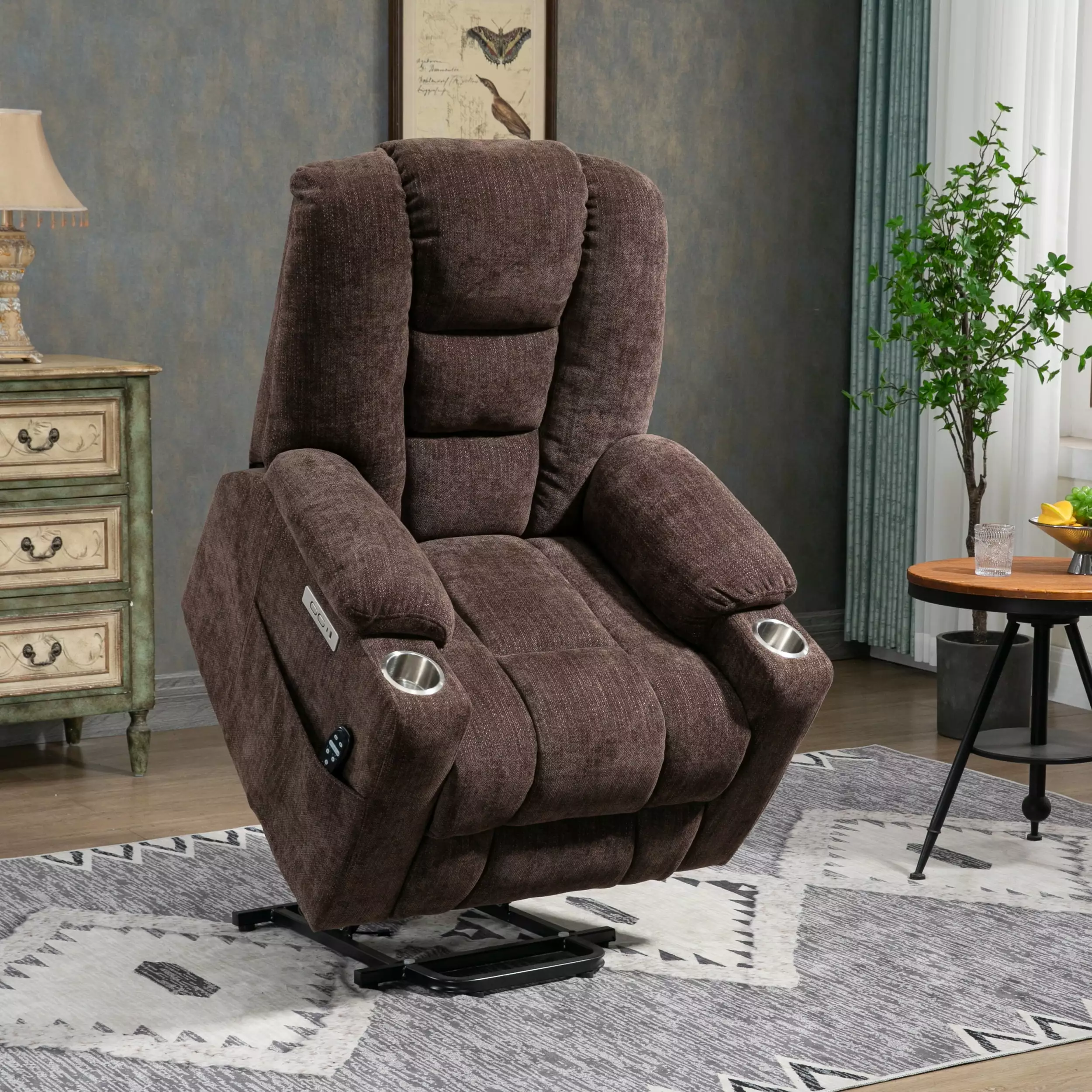 Large Power Lift Recliner Chair Massage and Heat Elderly Brown Miekor