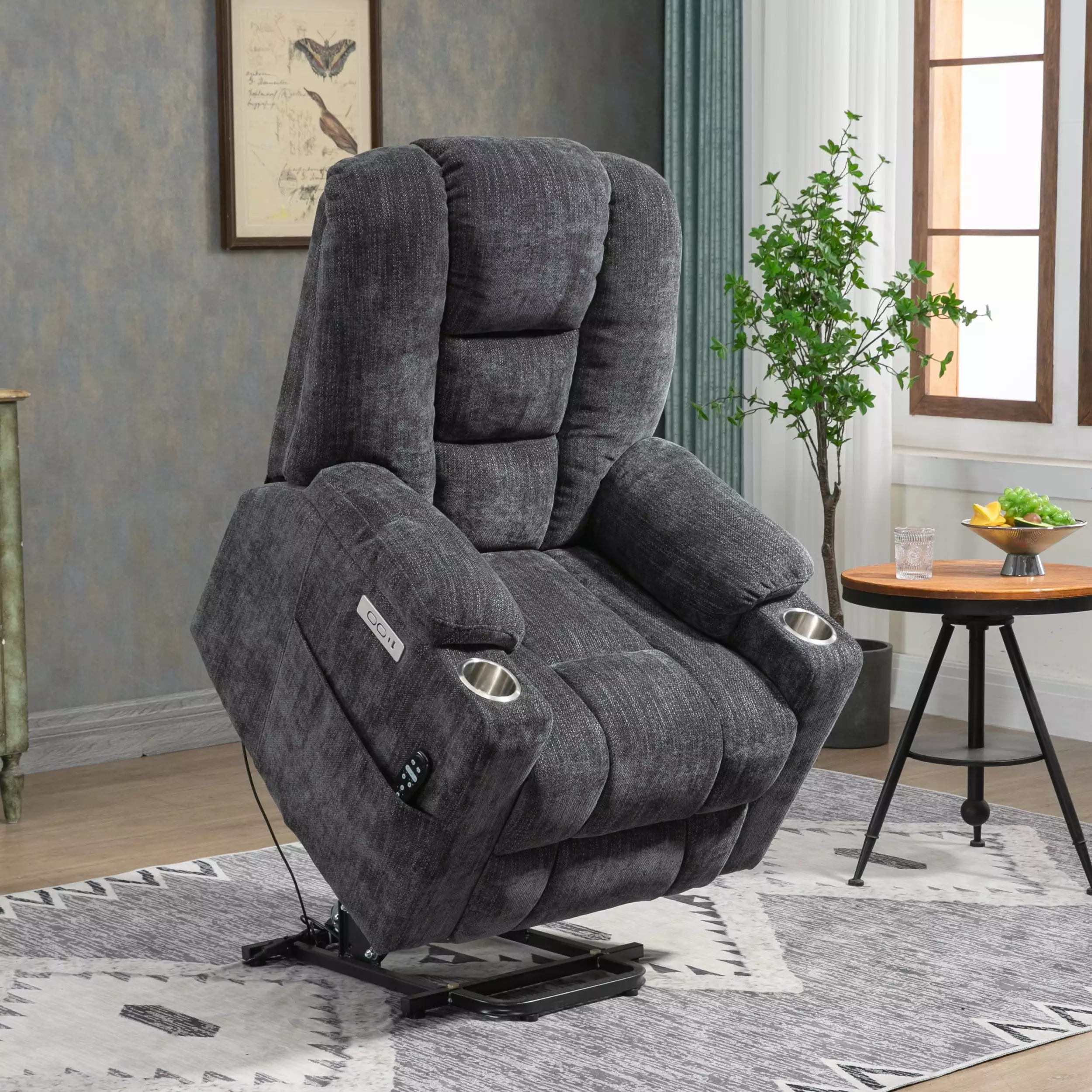 Large Power Lift Recliner Chair Massage and Heat Elderly Gray Miekor