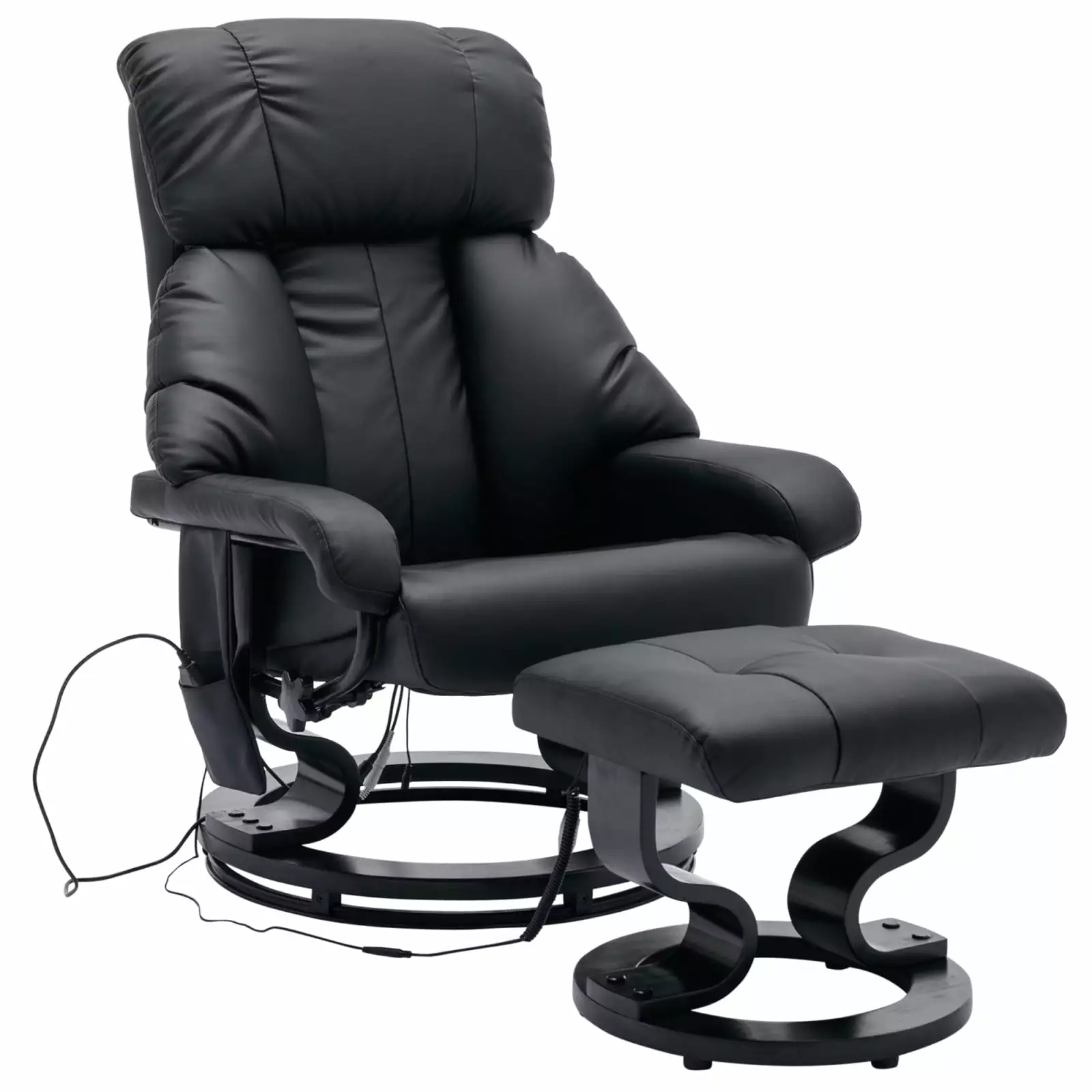 Miekor Furniture Recliner Ottoman Footrest Vibration Massage Faux Leather Swivel Wood Base Black