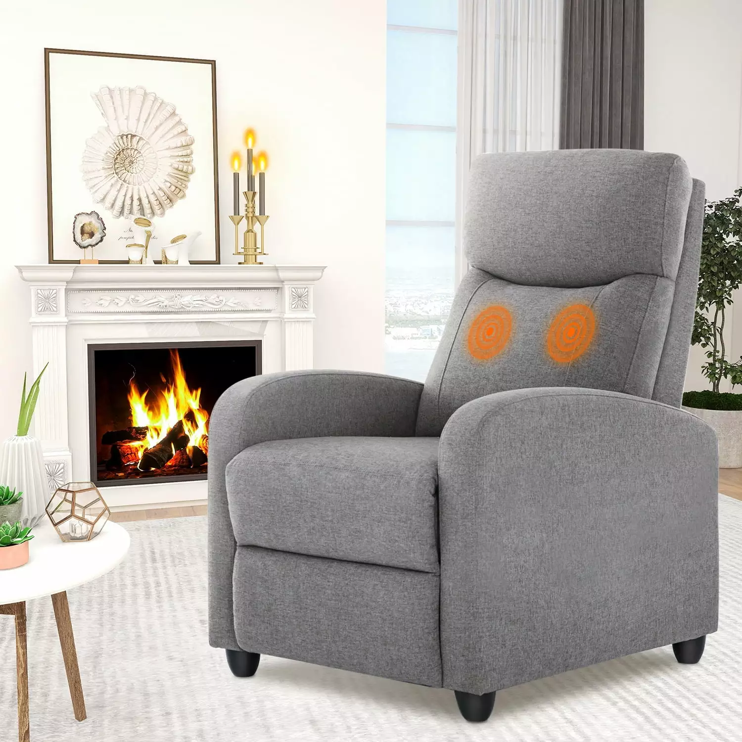 Miekor PU Leather Recliner Chair Lumbar Support Massage Living Room Home Theater Seating W2US541