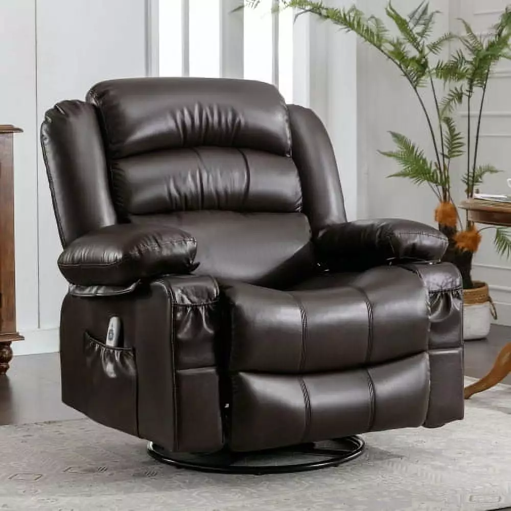 Massage Swivel Rocker Recliner Chair Vibration Heat and USB Port Living Room None