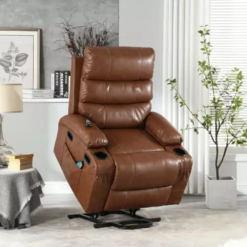 21seat Width Large Size Electric Power Lift Recliner Chair Elderly - 8 Point Vibration Massage and Lumbar Heat - Cozy Fabr...