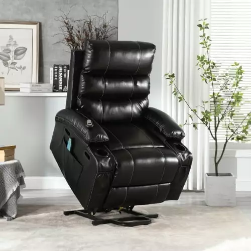 21seat Width Large Size Electric Power Lift Recliner Chair Elderly - 8 Point Vibration Massage and Lumbar Heat - Cozy Fabr...