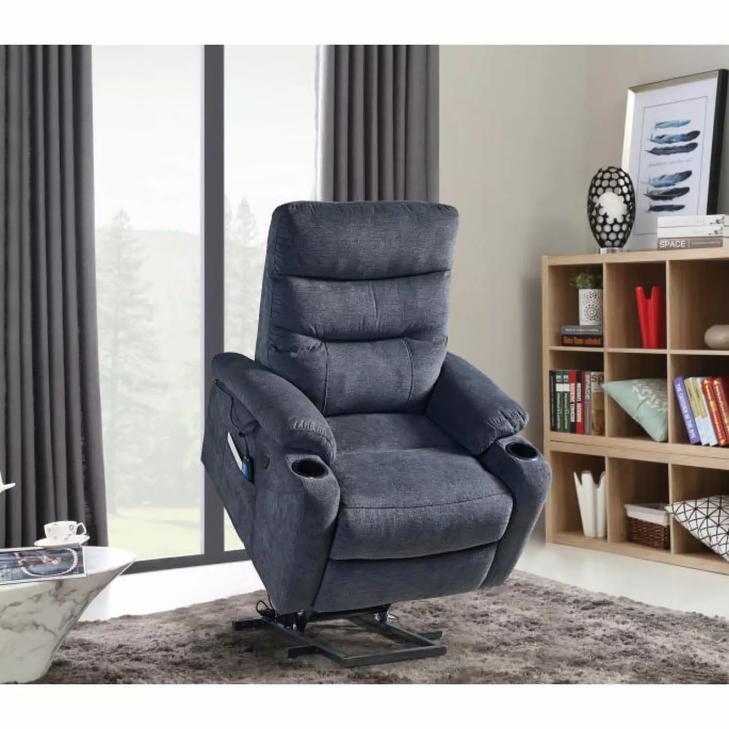 Power Lift Recliner Chair Dark Gray Electric Massage Heat Elderly 3 Reclining Positions USB Charging Ponnky
