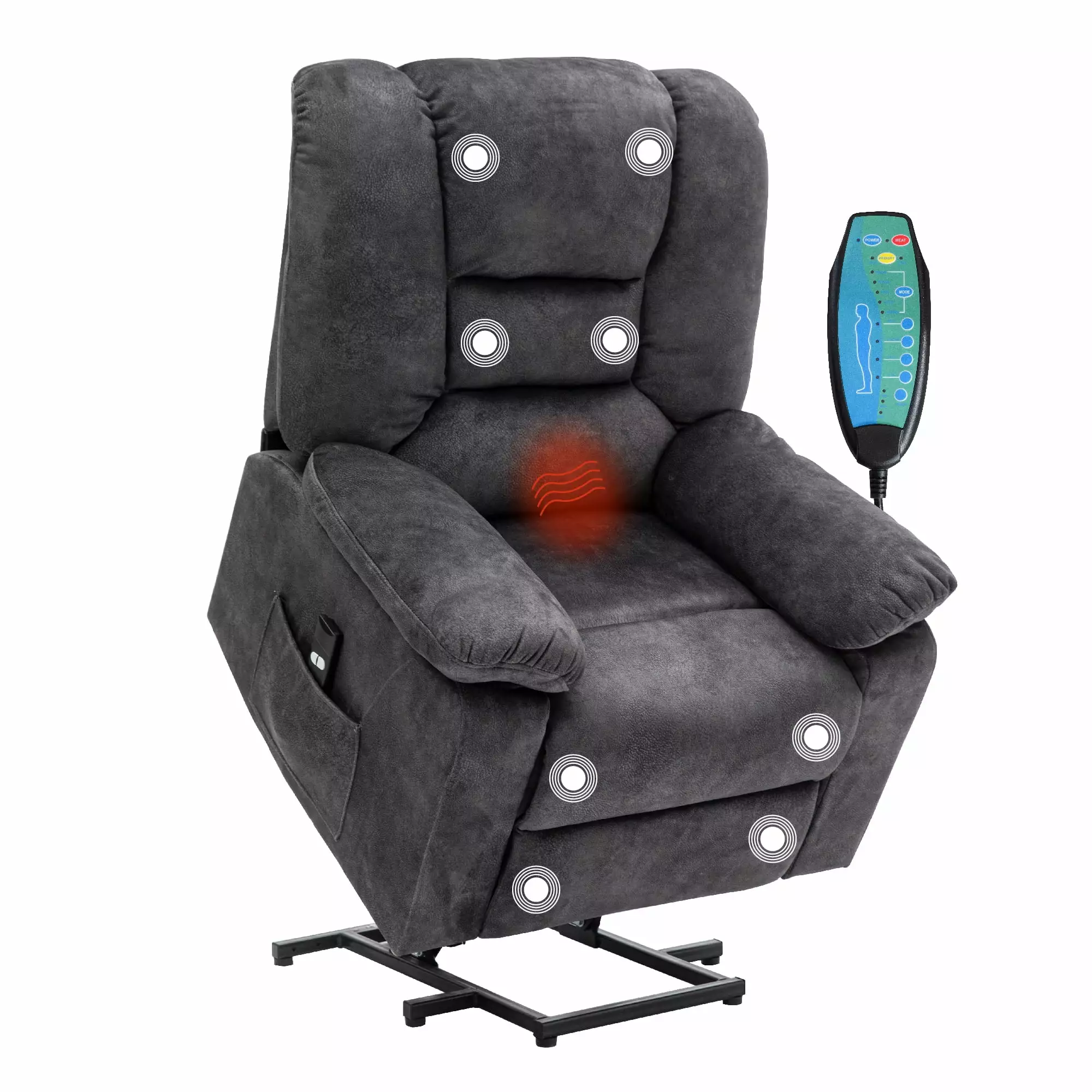 QueenDream Power Lift Chair Heated Vibration Massage and USB Charging Port Elderly