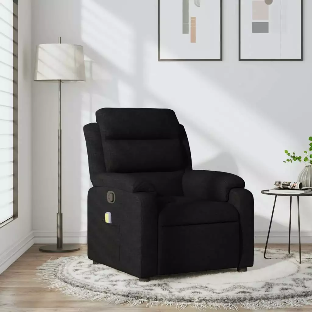 vidaXL Black Fabric Massage Recliner Chair Home Relaxation