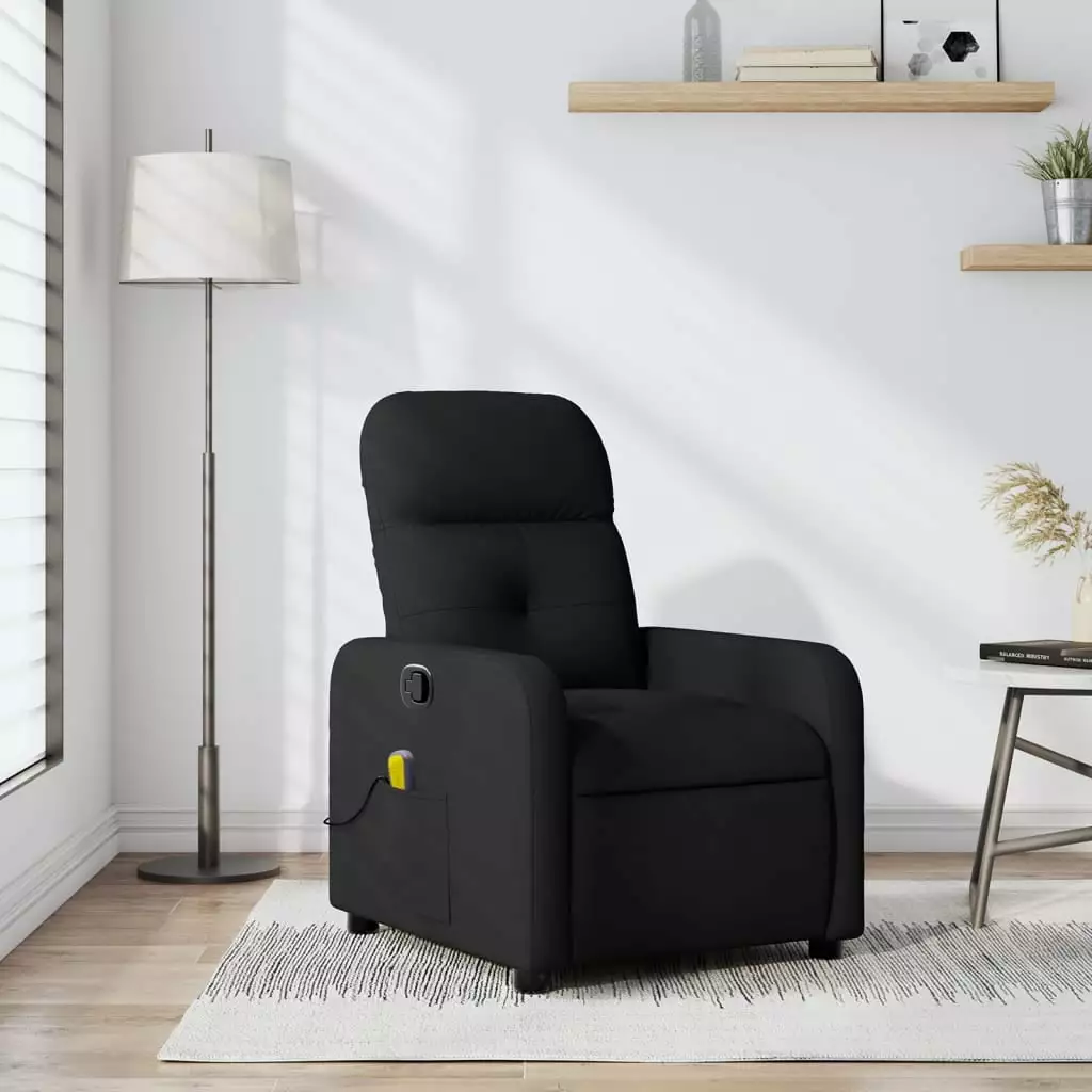 vidaXL Black Fabric Massage Recliner Chair Living Room Comfort