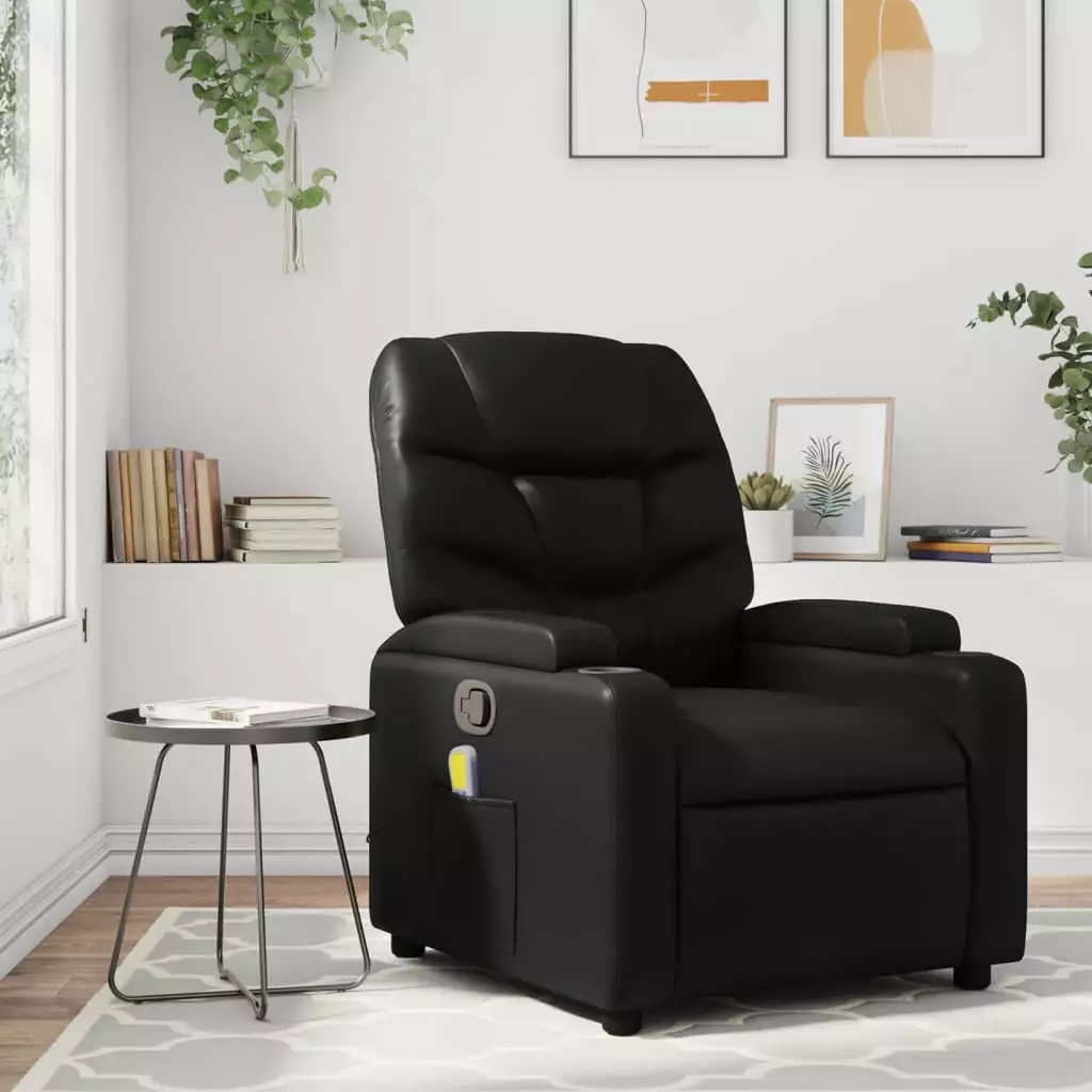 vidaXL Black Faux Leather Massage Recliner Chair Heating and Vibration