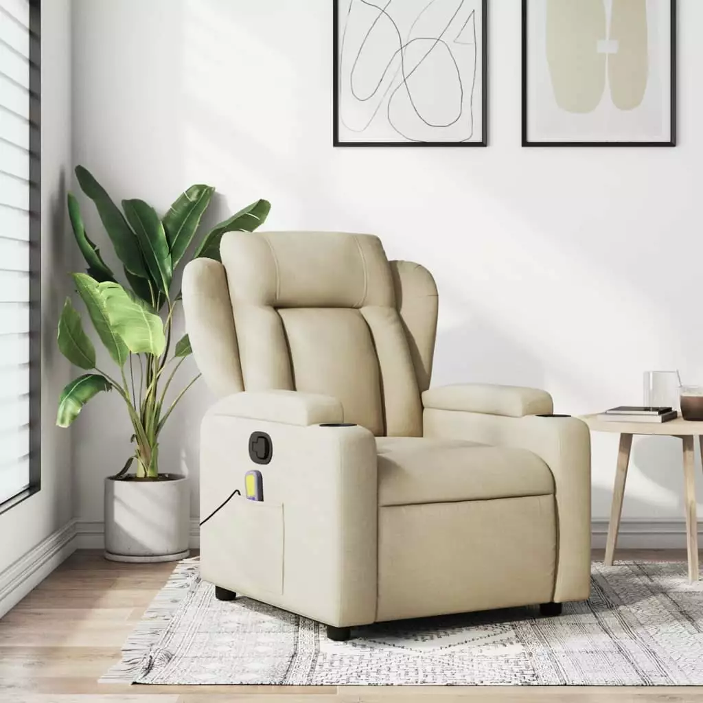 vidaXL Cream Fabric Massage Recliner Chair Adjustable Positions