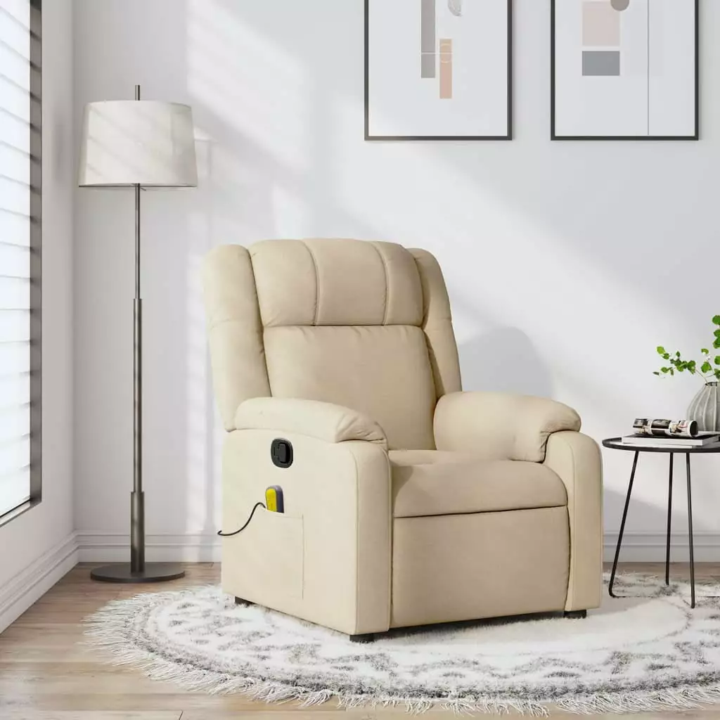 vidaXL Cream Fabric Massage Recliner Chair Ultimate Relaxation